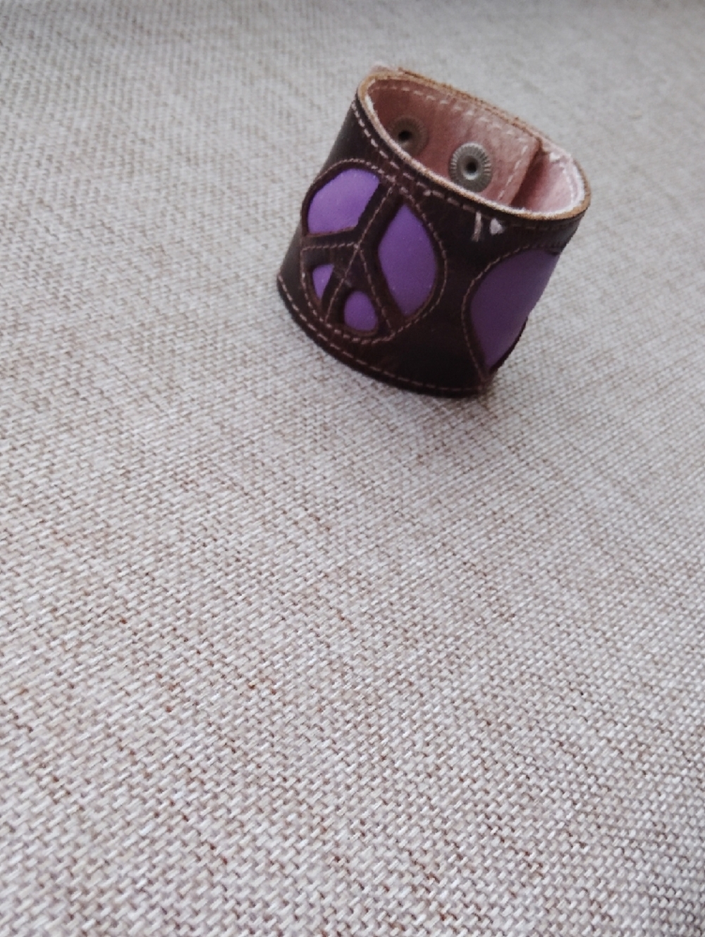 Brown Leather Cuff Bracelet with Purple Inlay — Women Jewelry Bracelets - Picture 4 of 5